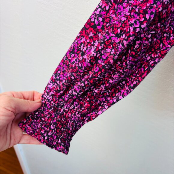 J.Jill Smocked Floral Print Mock Neck Knit Shirt Magenta Pink Purple Top NWT S - Picture 6 of 10